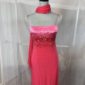 Vintage Gilar Evening wear pink embellished formal maxi dress 10 sequin prom